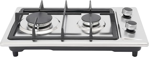 Gaskochfeld 2-Flammig Gaskocher Tragbar Gasherd Propan Schwarz Silber 51×31 cm Outdoor Kochfeld Im Lieferumfang und Gasschlauch Düsen für Wohnmobil Picknick & Outdoor-Küche