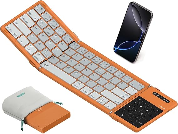 Nillkin Cube Pocket Upgraded Foldable Keyboard with Touchpad & Number Pad | Bluetooth Wireless Keyboard, Travel-friendly, Pocket-Sized, Full Size Keys, Support 3 Devices for iPad Laptop Phone, Orange