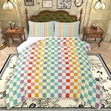 jejeloiu Checkerboard Grid Bedding Set 3Pcs Queen Size Kids Classic Plaid Comforter Set for Boys Girls Brown Light Brown Duvet Quilt Soft Lightweight,Microfiber