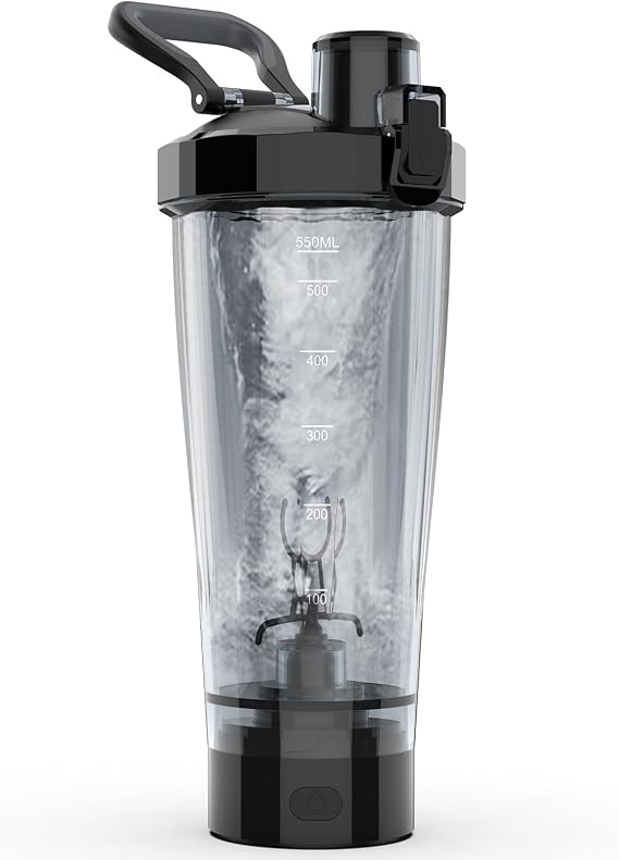 Electric Shaker Bottle, 20 oz Rechargeable Shaker Cup for Protein Mixes and Pre Workout, Portable Gym Protein Blender for Meal Replacement Shakes | Leak-Proof w/Handle | BPA Free (Black)