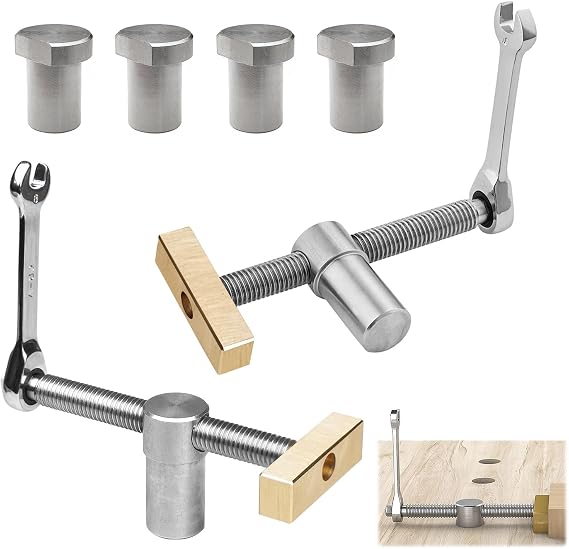 XNZMYN Pack of 2 Woodworking Bench Hooks 20 mm, Table Workbench Clamp, Hold-Down Workbench Clamp, Stainless Steel Table Planer Stop Bench Dogs, 20 mm for Planer Bench (Silver)