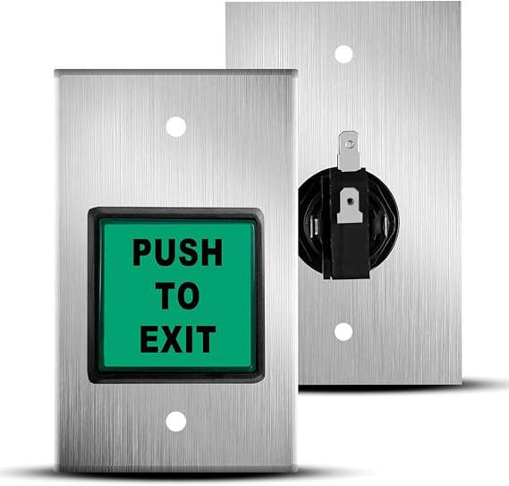 Push to Exit Button with Green LED Light, Indoor Green Square Request to Exit Button Release for Door Access Control, Stainless Steel Metal Panel Exit Access Control Switch