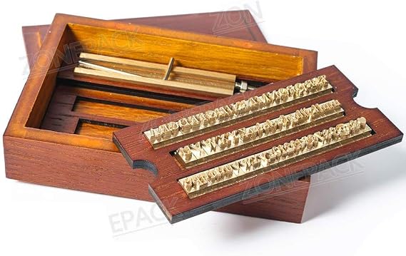 ZONEPACK Stamping Mold Copper Brass Stamping Flexible Letters Numbers Alphabets Symbols Characters Molds CNC Engraving Molds for Hot Foil Stamping Machine (83pcs Time New Roman with Wood Box)