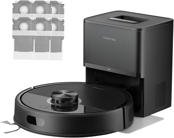 roborock Q7 M5+ Robot Vacuum and Mop Black with 6-Pack Disposable Dust Bags