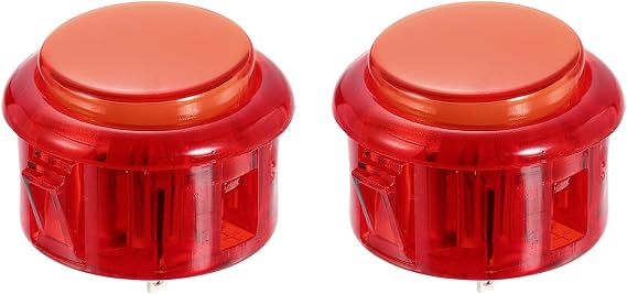 sourcing map 2 Pcs Arcade LED Lights Push Button (30mm) - 5A 12/24V LED Illuminated Game Push Button for Arcade Machine/Fighting Stick/Video Gaming Controller, Red