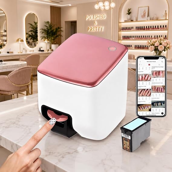 Nail Printer Nail Art Machine,Portable 3D Nail Painting Machine, 1000+ Designs, DIY Nail Printer Control Through Mobile App for Home Salon,Cute Girls Women Gift