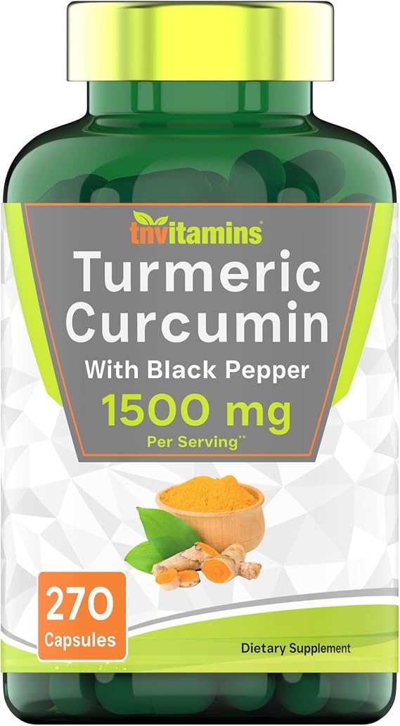 tnvitamins Turmeric Curcumin Capsules with Black Pepper | 1500 MG - 270 Capsules | Bulk Size - 3 Month Supply! | Golden Turmeric Curcumin Supplement with Black Pepper | Non-GMO | Produced in the USA