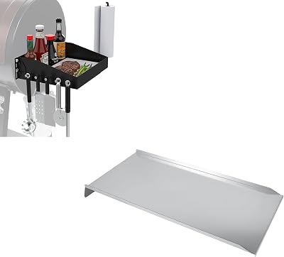 Stainless Steel Large Drip Pan and Grill Side Shelf Replacement for Traeger Pellet GrillsTex Elite Pellet Smoker Grills, BAC-006,32.5 x 15.75