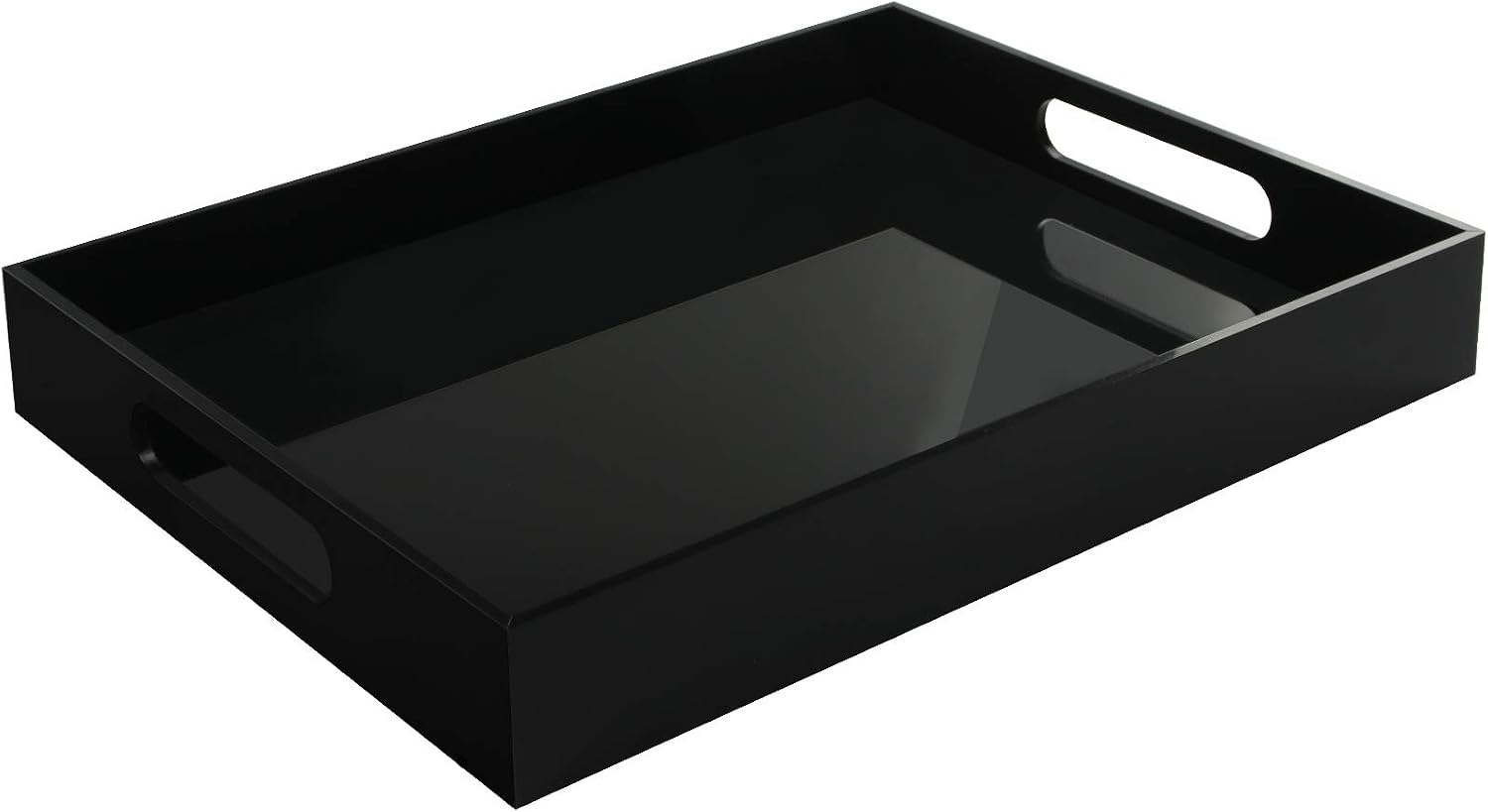 Tasybox Black Serving Tray, Acrylic Decorative Serving Tray with Handles for Kitchen, Dining Room, Table, Ottoman, Vanity Countertop, 16" x 12"