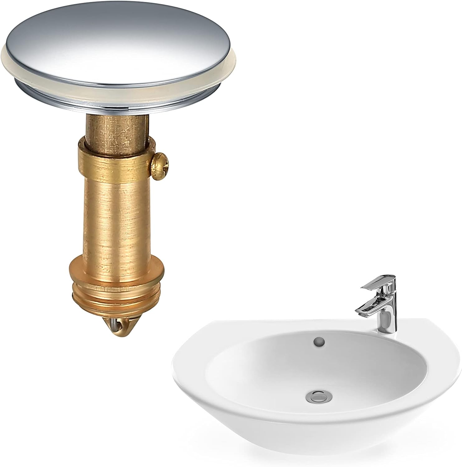 Pop Up Sink Plugs, Bathroom Push Drain Stopper Plugs, 38mm Click Clack Plug Sprung Stopper, Basin Sink Button Plugs for Kitchen Bathroom Washbasin Bath, Solid Brass Chrome Plating