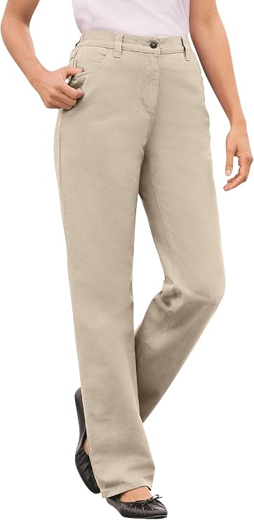 Woman Within Plus Size Perfect Back-Elastic Gap-Free Straight-Leg Cotton Jeans