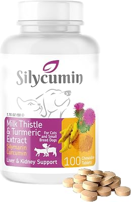 Bio PetActive Silycumin Milk Thistle & Turmeric Supplement for Cats & Small Breed Dogs - Advanced Liver & Kidney Support with Silymarin and Curcumin, Detox & Antioxidant Formula - 100 Chewable Tablets