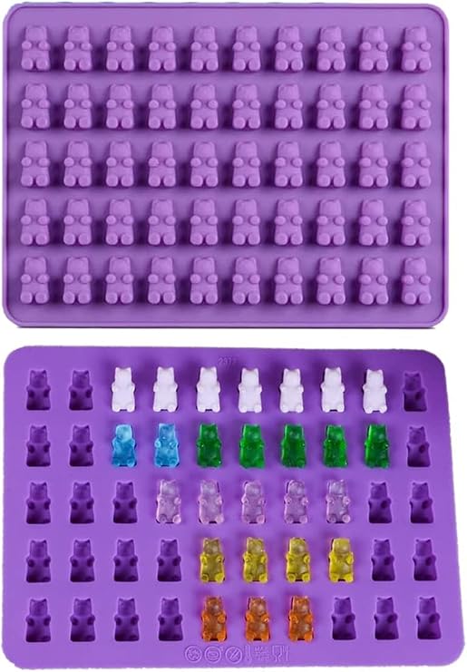 Gummy Bear Candy Mold Mini Bear Silicone Mold 2 Pack-50 Cavities Non Stick Jelly Bear Food Grade Moulds Wax Melt Silicone Mold