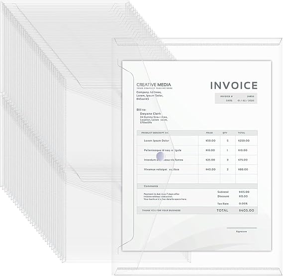 Plastic Envelopes A4 Letter Size Clear Document Folders | 100 Pack Snap Button Closure Pouches, Waterproof Folder With Pocket, School Home Work Office Organization Storage Bag