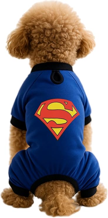 Kedi ve Köpek Kıyafeti & Elbisesi Saks Mavi 4 Bacak Tulum Superman S