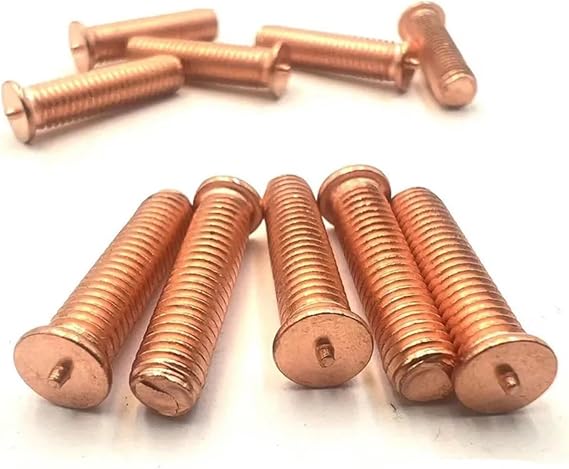 2/50pc M3 M4 M5 M6 M8 M10 Carbon Steel Copper Plated Stud Weld Spot Welding Screw Solder Point Nail Bolt for Capacitor Discharge(50mm,10pcs M4)