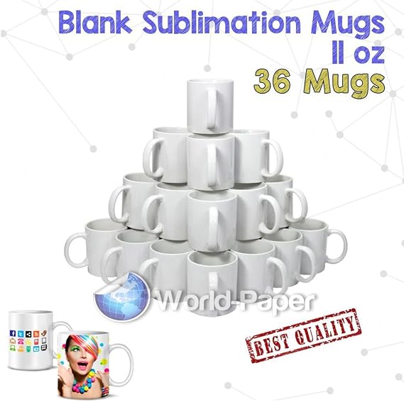 World-Paper White Blank Sublimation Mugs 11 oz box 36 Count*