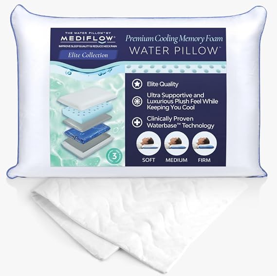 Mediflow Elite Cooling Water Pillow & Quilted Pillow Protector Pack