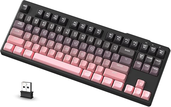 ATTACK SHARK M87 80% Wireless Gaming Keyboard,87 Keys Rainbow Lights TKL Mechanical Feeling SA PBT Keyboard for Mac/Win, Bluetooth 5.0/2.4Ghz Dual Mode Pc Keyboards for Office/Gaming Blackpink