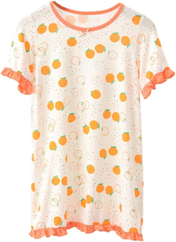 Girls Summer Princess Nightgown Dress Kid Modal Short Sleeve Pajama Sleepwear
