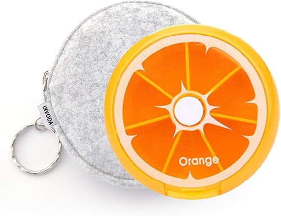 Weekly Pill Organizer 7 Day 3 Times a Day INVODA Large Daily Pill Cases for Pills Vitamin Fish Oil Supplements Container (Orange+Light Grey Bag)