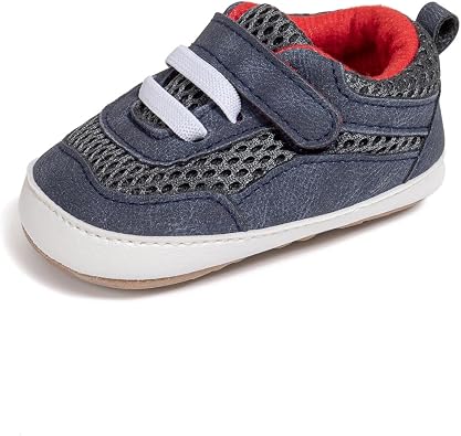 ISINSER Unisex Baby Premium PU Leather Sneaker Soft Non-Slip Sole Toddler Newborn Stripe Crib House Shoes