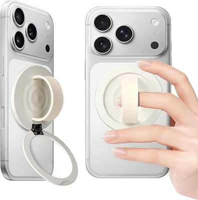Upgraded Magnetic Phone Grip&Phone Stand, Liquid Silicone Soft and Portable Phone Ring, Removable Finger Loop Ring Grip Holder for iPhone, Strong Magnetic , Compatible with MagSafe Phone Case White