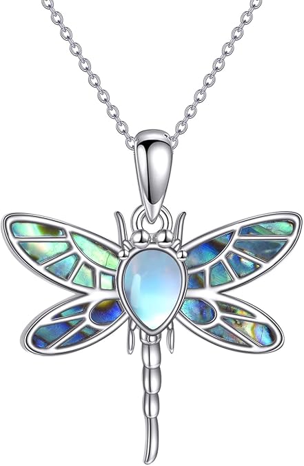 YFN Abalone Dragonfly/Butterfly Necklace Sterling Silver Moonstone Pendant Jewelry Gift for Women