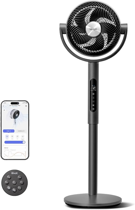 Levoit Smart Standing Fan for Bedroom, 120+90 Oscillating Fan, 20dB Quiet