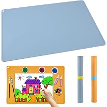 GEEKHOM 2 Pieces Large Craft Mat for Kids 60x40cm - A2 Silicone Painting Mats for Children - for Play Sand Arts Resin - Non-Stick & Easy to Wash - Desktop Mat with Raised Edges (Yellow, Blue)