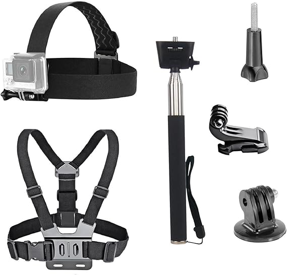 3 in 1 Universal Action Camera Accessories Kit - Head Strap Mount/Chest Harness/Selfie stick Compatible with Gopro Hero 13 12 11 10 9 8 7 6 5/AKASO EK7000/V50/Brave 7/Dragon Touch Action Camera