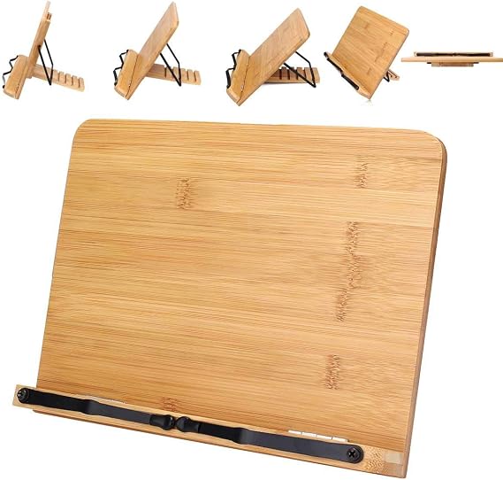 Ahşap Katlanabilir Kitap Okuma Standı - Kitap-Tablet Tutma Standı Bambu-5 Kademeli