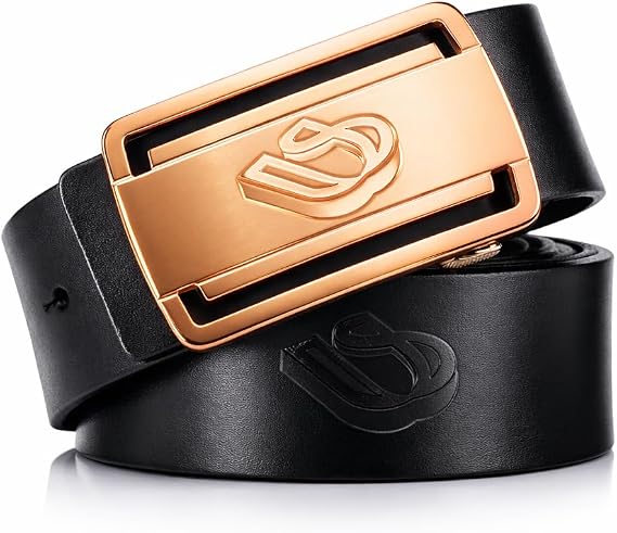 Men's Genuine Leather Dress Belt, Black or Brown Rose Gold Buckle Dress Belt with Classic Pin Buckle with Gift Box