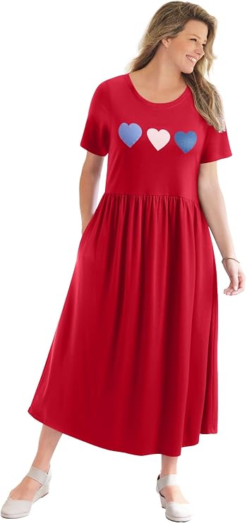 Woman Within Short-Sleeve Scoopneck Empire Waist Dress | Women's Plus Size