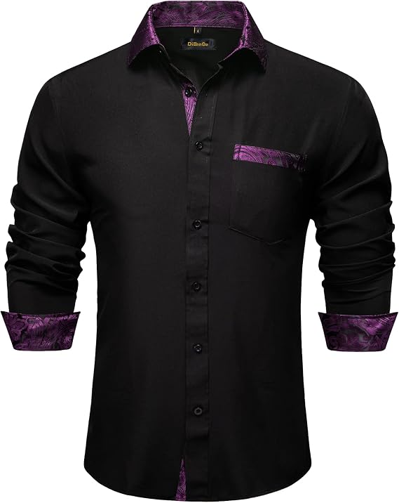 DiBanGu Mens Long Sleeve Dress Shirt Casual Cotton Button Down Shirts with Pocket Business Inner Contrast Shirt