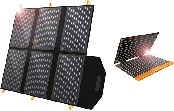 60W Portable Solar Panel with QC3.0 USB-A PD3.0 DC Output Charge for Power Station and 20W Portable Solar Panel with Dual USB Ports for Phones, Power Bank