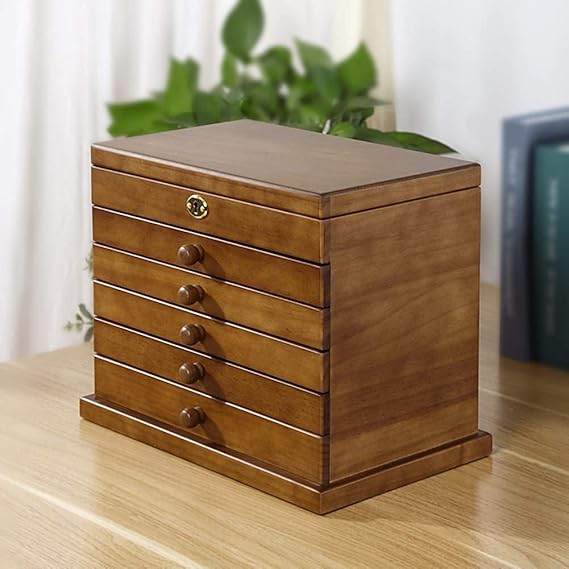 Extra Large Wooden Jewelry Box,Jewelry Organizer for Women,6 Layer Jewel Case with Mirror Drawers Lock 31.5 * 20 * 24.5CmWatch Collection Box