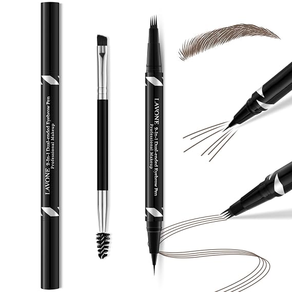 LAVONE 2-IN-1 Dual-ended Waterproof Eyebrow Pencil,with 4 Tip Microblading Eyebrow Pen and Ultra-Precise Brow Pencil - Dark Brunette 01