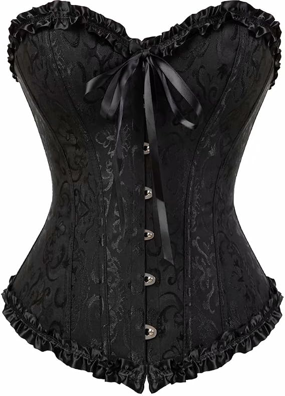 Josamogre Corset Top Bustier Women's Satin Sexy Floral Lace up Trim Overbust Plus Size Bodyshaper