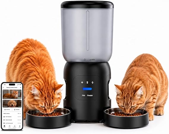Automatic Cat Feeder with Camera, Dual Bowl 6L WiFi Pet Feeder