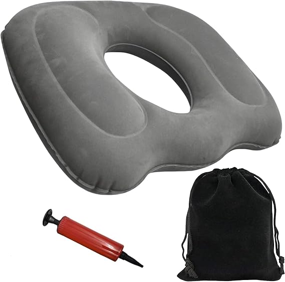 Inflatable Donut Cushion Set, Grey Inflatable Seat Cushion with Random Color Air Pump Doughnut Cushions, Portable Donut Pillow with Storage Bag Suitable for Coccyx Sciatica Hemorrhoids