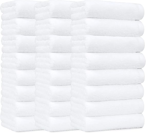 Amazon Basics Soft and Thick Cotton Hand Towels for Gym, Quick Drying, 16 x 26 in, White, 24-Pack