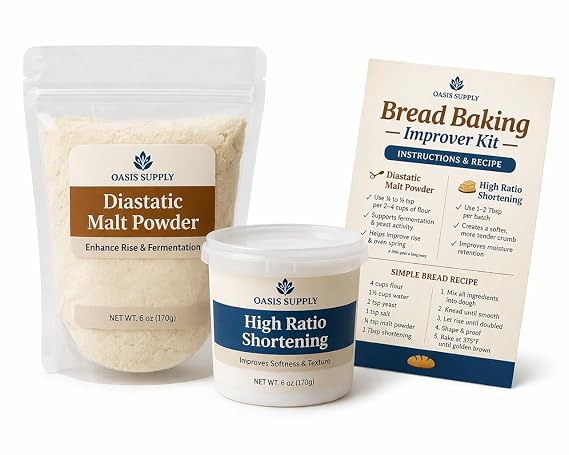 Oasis Supply Bread Baking Improver Kit Better Rise, Softer Texture & Crust | Includes Diastatic Malt Powder & High Ratio Shortening for Bread, Sourdough & Pizza Dough - Starter Pack