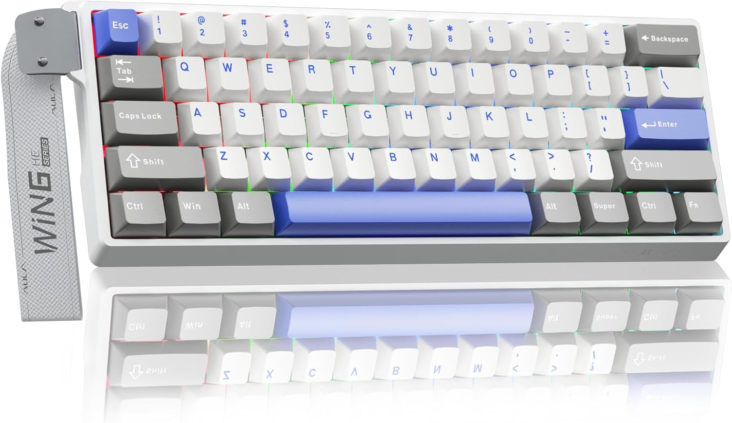 AULA WIN60 HE MAX Mechanical Gaming Keyboard Wired,Hall Effect Magnetic Switches,Adjustable Actuation Rapid Trigger,8K Polling Rate,RGB Backlight,60% Percent Keyboard for Mac/Win (White&blue)