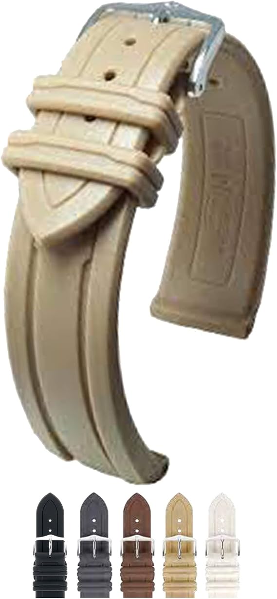 HIRSCH Hevea Natural Rubber Watch Strap - Premium Caoutchouc - Waterproof, Tearproof, Elastic, Durable Construction