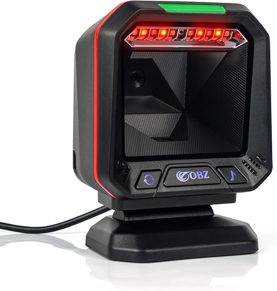 OBZ 2D Desktop Barcode Scanner Hands-Free Omnidirectional USB Wired Barcode Reader for 1D,PDF417,Automatic Image Sensing Screen Scanning for Retail,Supermarket,Warehouse,Library and POS System