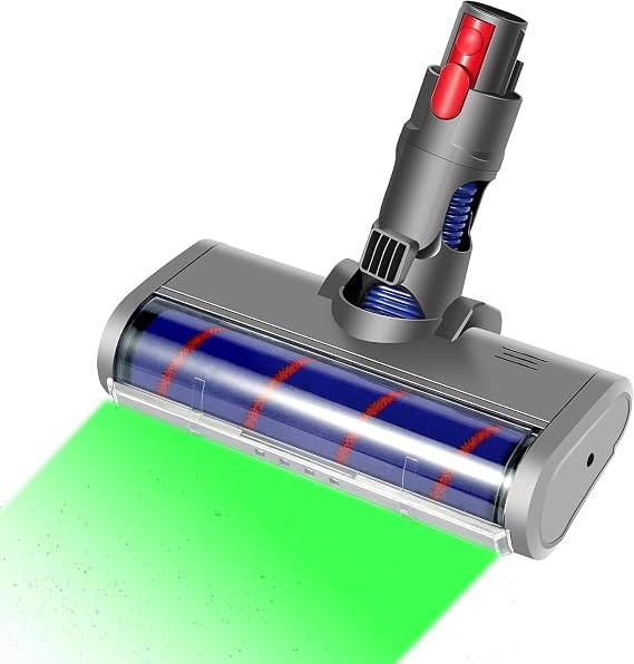Soft Roller Brush Cleaner Head Compatible with Dyson Cordless Vacuum V7/V8/V10/V11/V15 - Attachment with LED Dust Lights, Quick-Release Design for Effortless Hard Floor Cleaning (Hard Plastic)