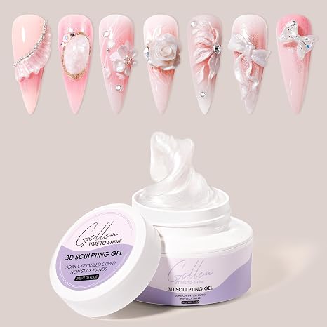 Gellen 30g White UV Cured 3D Sculpting Nail Gel Professional Non-Sticky Nail Art Gel for Creative Molding