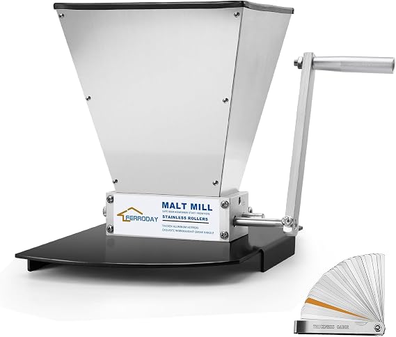 FERRODAY Malted Grain Mill for Grain Malt Barley, 2 Roller Stainless Steel