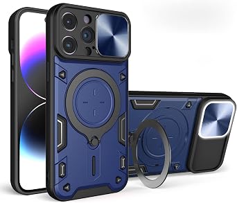 Shockproof Case for iPhone 14 Pro Max/14 Plus/14 Pro/14, Military Grade Protective Cover Magnetic Kickstand for Car Case,Blue,14 Pro Max 6.7"